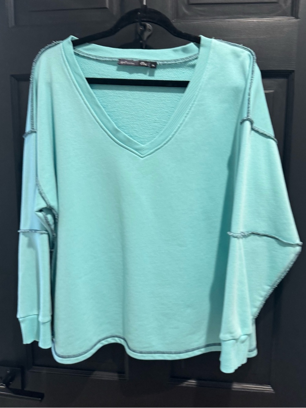 Relaxed V-Neck Sweatshirt in Aqua Blue